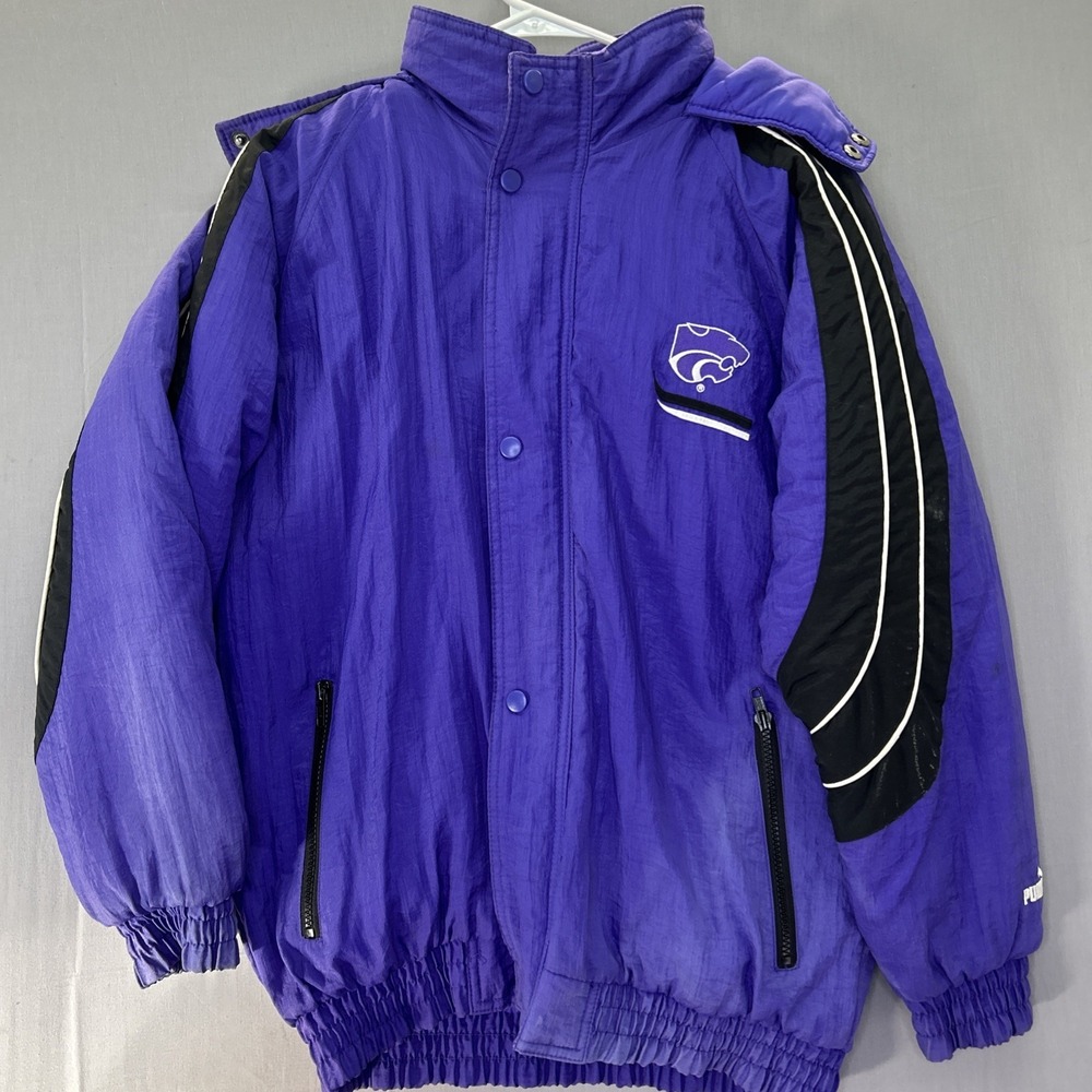 Vintage 90s Puma Kansas State Wildcats Puffer Jacket Purple Hooded Youth L Read